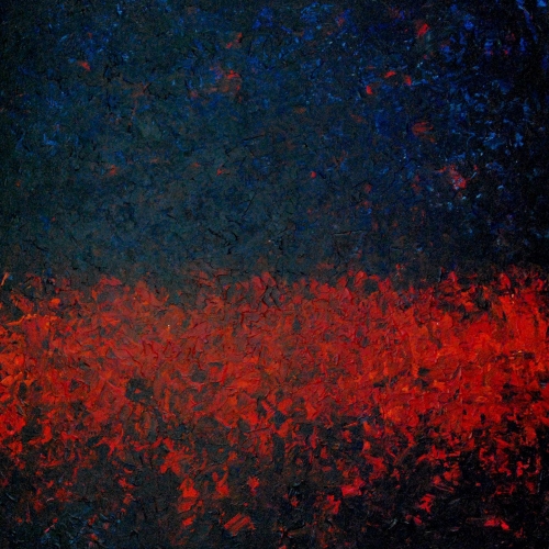 Composition in navy blue and red No. 128, 100x100 cm, acrylic on canvas