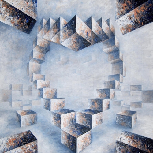 Composition with a heart no.32, 100x100 cm, acrylic on canvas